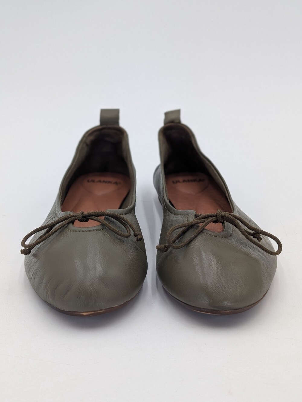 Olive Leather Ballet Flats - Women's Comfortable Slip-Ons - Picture 11 of 16